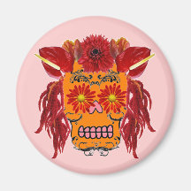 Floral Sugar Skull Fridge Magnet