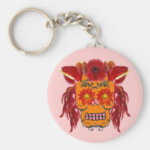 Floral Sugar Skull Keychains