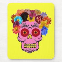 Floral Sugar Skull Mouse Pads