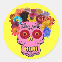 Floral Sugar Skull Round Sticker
