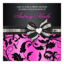 Floral Swirl Sweet Sixteen Invite With Jewelled Bo