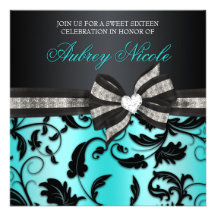 Floral Swirl Sweet Sixteen Invite With Jewelled Bo