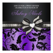 Floral Swirl Sweet Sixteen Invite With Jewelled Bo