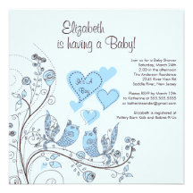 Floral Tree Birds Boy Baby Shower Invitation