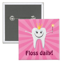 Floss daily tooth fairy on a pink sunburst