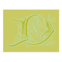 Flourish Olive Letter D Monogram Postcards