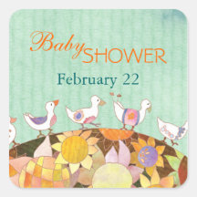 Flower Birds: Baby Shower Invitation Stickers