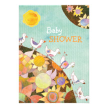 Flower Birds "Chick" Baby Shower Invitations