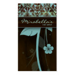 Flower Business Card Damask Blue Brown