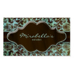 Flower Business Card Damask Blue Brown 2