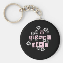 Flower Girl White on Black Keychains