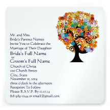 Flower Love Tree Wedding Invitation Navy Font