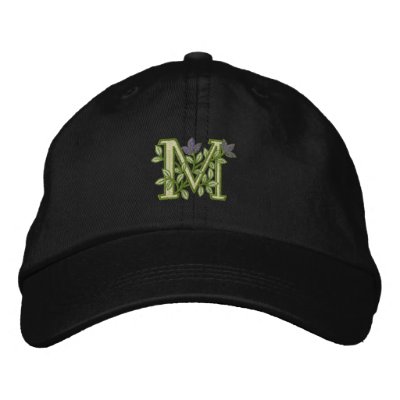 Flower Monogram Initial M Embroidered Baseball Caps Flower Monogram Initial M Embroidered Baseball Caps