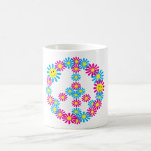 Flower Peace Sign w/Smiley Faces Coffee Mug