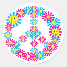Flower Peace Sign w/Smiley Faces Sticker