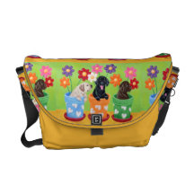 Flower Pot Lab Puppies Painting Courier Bags