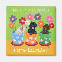 Flower Pot Lab Puppies Painting Fridge Magnet