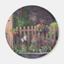 Flower Pots Hanging on a Fence Fridge Magnets