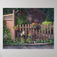Flower Pots Hanging on a Fence Poster