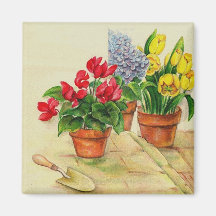 Flower pots, refrigerator magnet