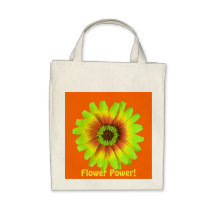 flower power daisy green with orange background... canvas bags