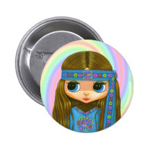Flower Power Hippie Button