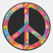 Flower Power Peace | black Round Sticker