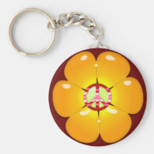 Flower Power Peace Sign Key Chain