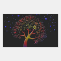 Flower Tree and Stars at Night Rectangle Sticker