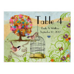 Flower Tree Birds & Bird Cage Wedding Number Card Postcards