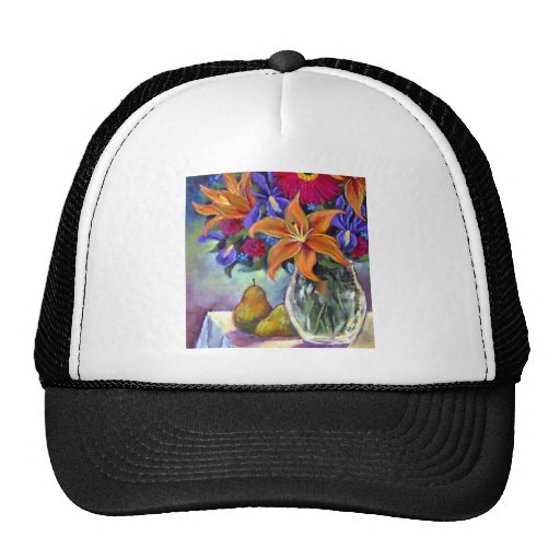 Flower Vase Pears Painting Art - Multi Trucker Hats