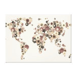 Flower World Map Sepia Stretched Canvas Print