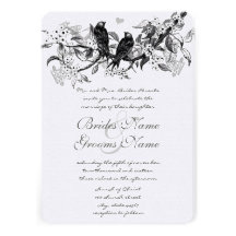 Flowering Branch Vintage Love Birds Wedding Invite