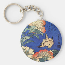 Flowers and Bird, Hokusai Key Chain