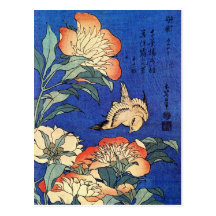 Flowers and Bird, Hokusai Post Card