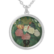 Flowers in a Vase by Henri Rousseau Sterling Silver Necklace