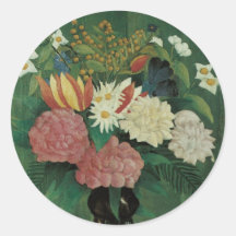 Flowers in a Vase by Henri Rousseau Round Sticker
