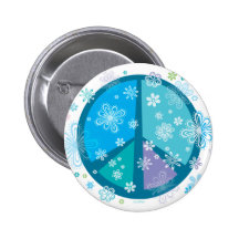 Flowery Peace sign Pinback Buttons