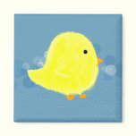 Fluffy Baby Chick With Blue Square Magnet magnets