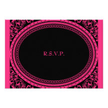 Fluorescent Pink Flourish Wedding Reception RSVP Announcement
