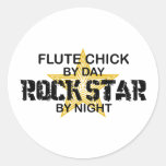 Flute Chick Rock Star by Night Round Stickers