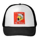 Fly fisherman catching trout with fly reel trucker hats