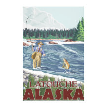 Fly Fisherman - Latouche, Alaska Stretched Canvas Print