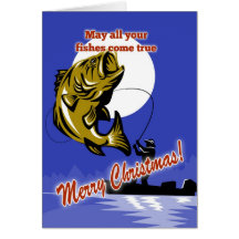 Fly Fisherman on boat catching largemouth bass Card