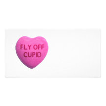 Fly Off Cupid Pink Candy Heart Custom Photo Card