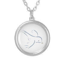 Flying blue bird original drawing necklace