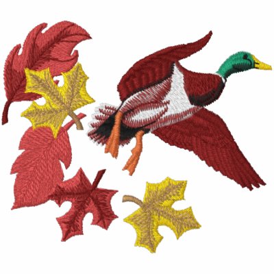 Flying Duck and Fall Leaves Embroidered Polo Shirt