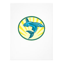Flying Fish Jumping Retro Woodcut Announcements