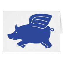 Flying Pig Card - Blue