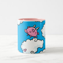 Flying pig dances on clouds coffee mugs